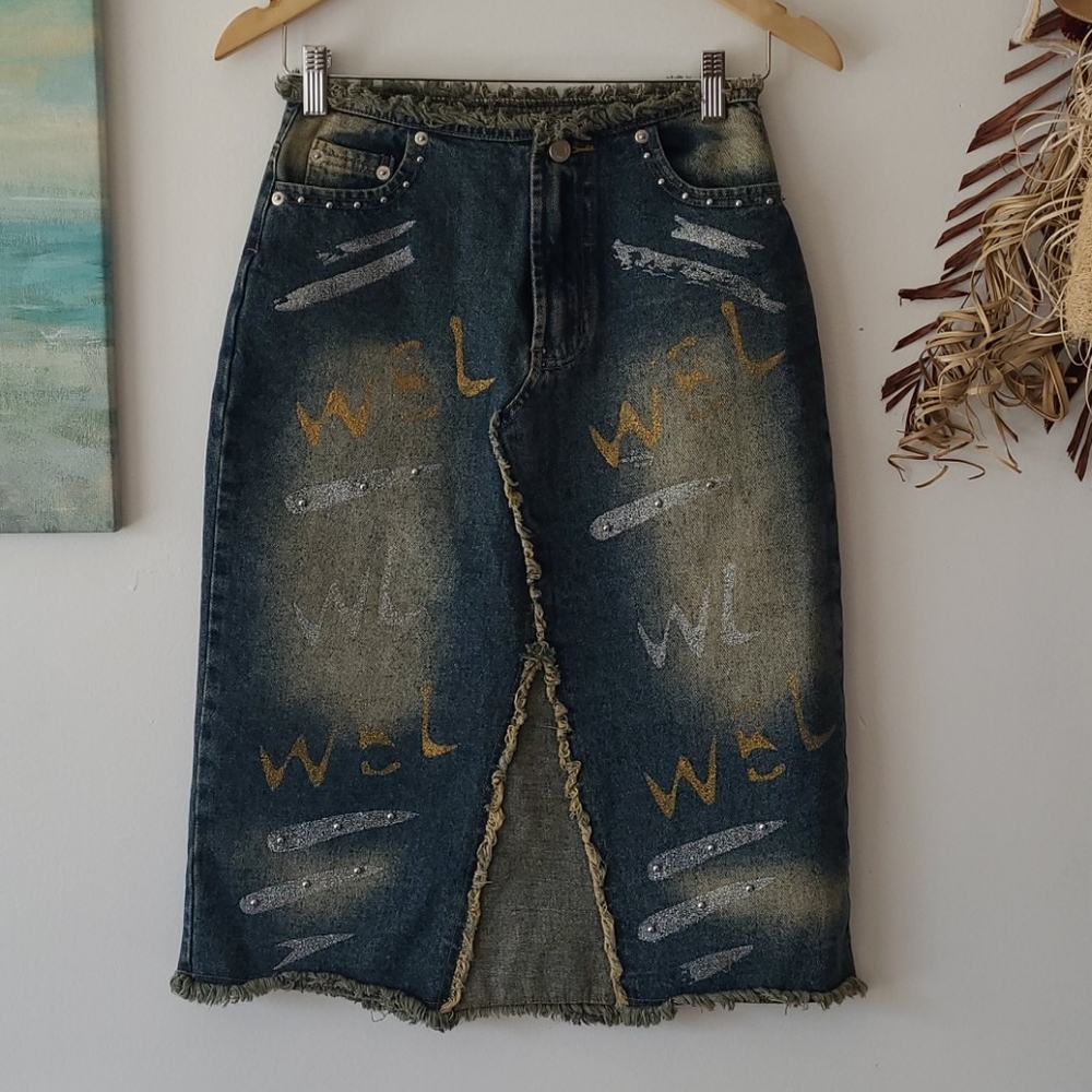 Vintage denim midi skirt